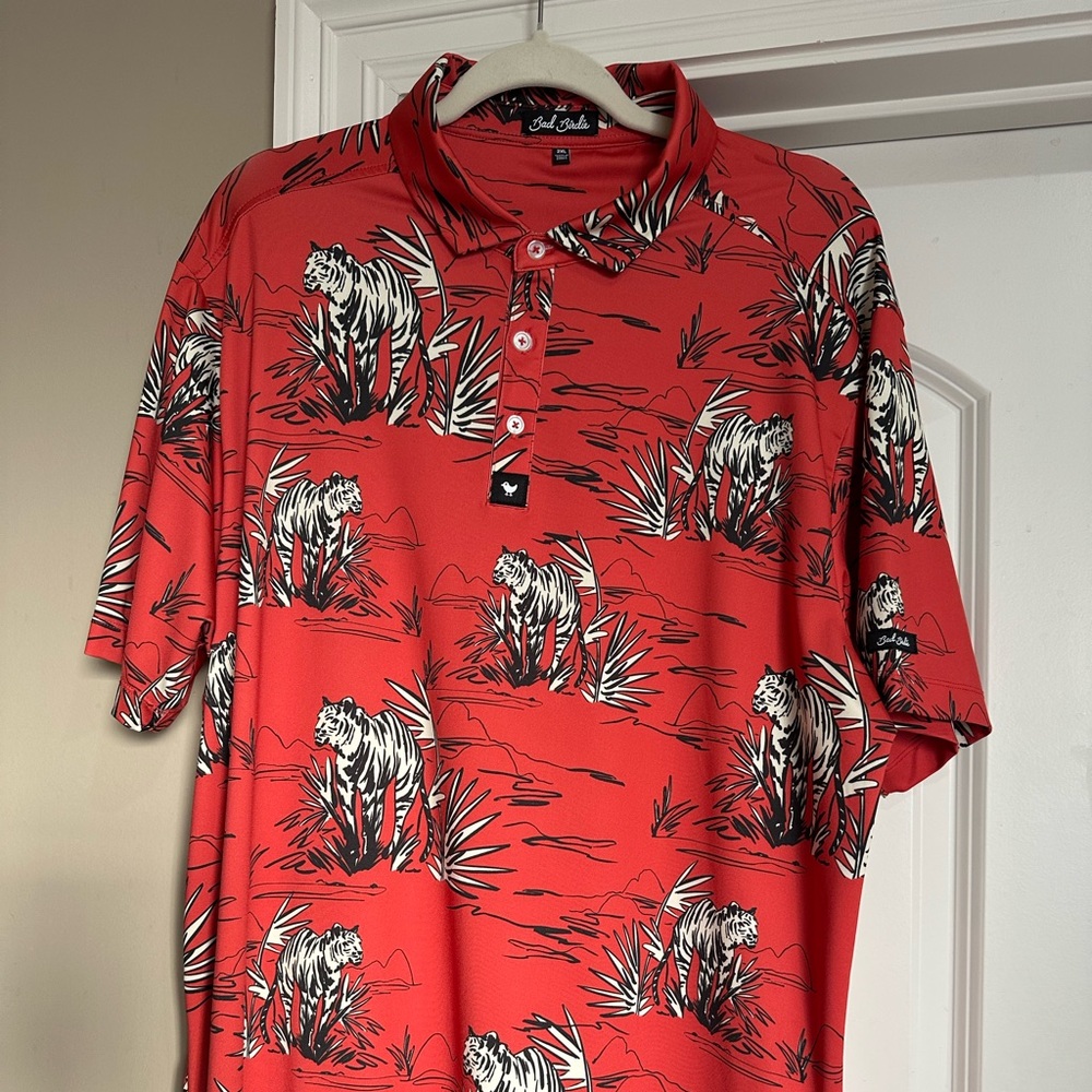 Bad Birdie Men's Polo Size 2XL Orange/white Tiger